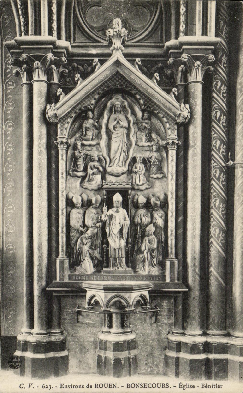 CPA Environs de Rouen Bonsecours Eglise Benitier
