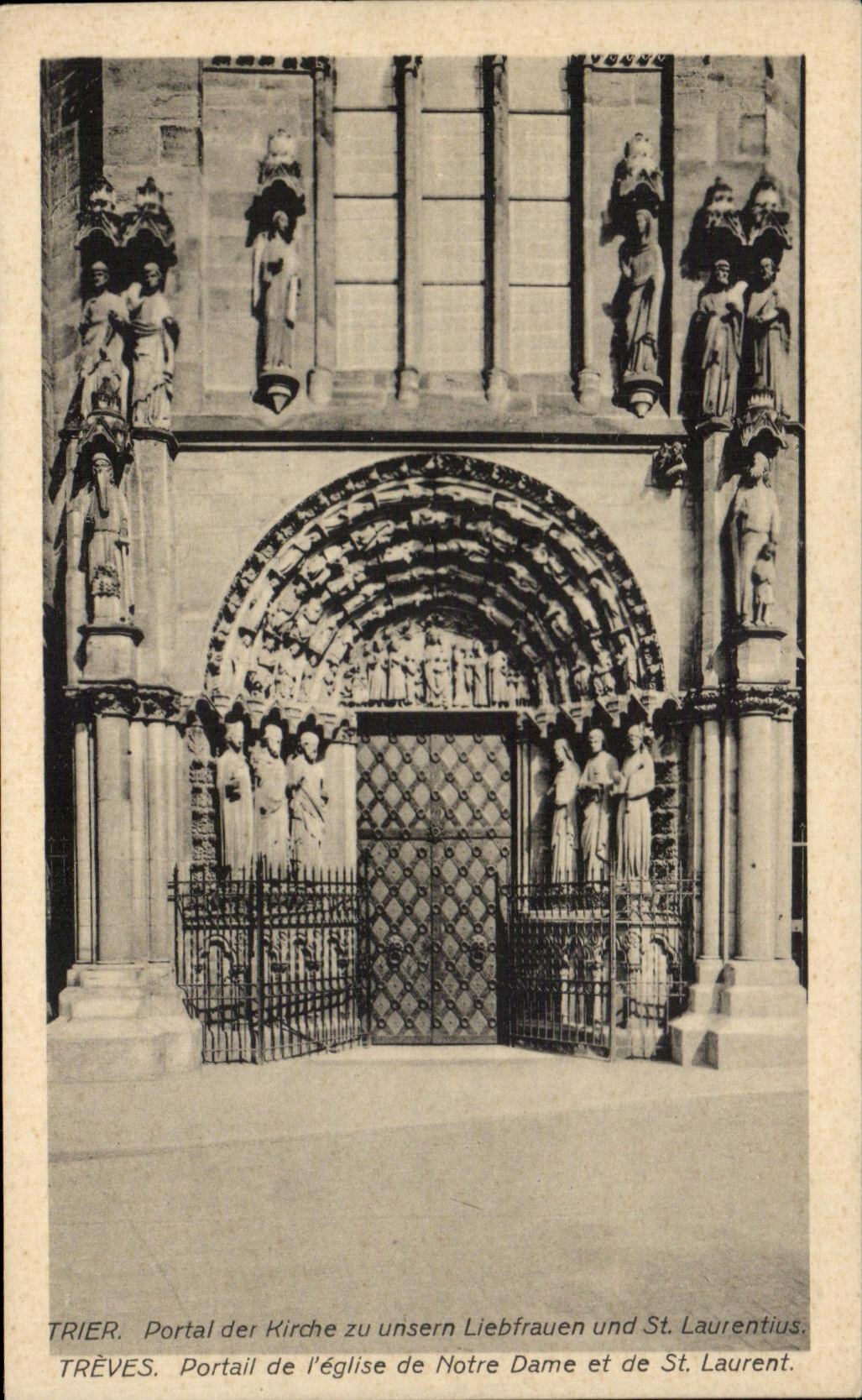 Portail de l'église Notre-Dame et St Laurentius — Trier — éditeur Jacob Kihon, n°64