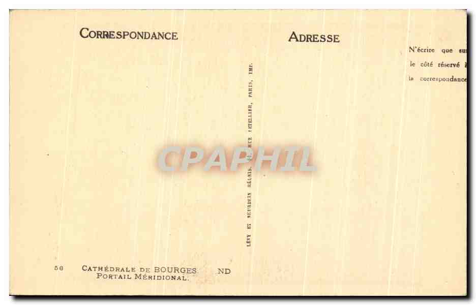 CPA Cathedrale de Bourges Portail Meridional — Rückseite