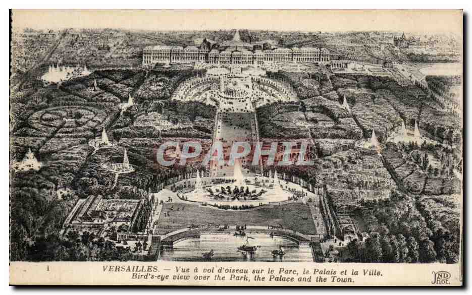 Versailles — Vue à vol d’oiseau sur le Parc, le Palais et la Ville — JND ROL