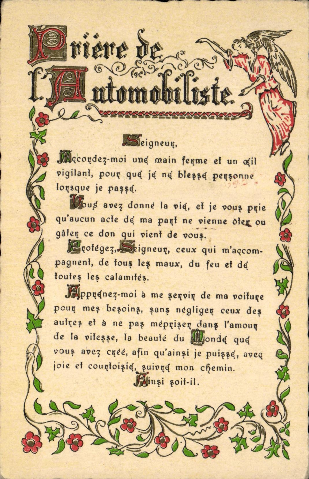 CPA Priere De l'automobiliste Ange Automobile 