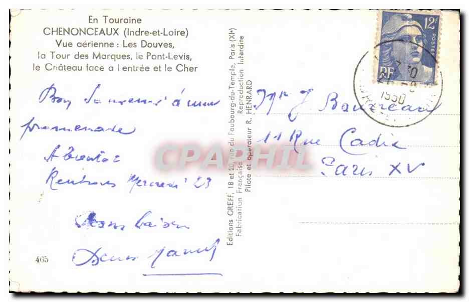 CPA En Touraine Chenonceaux Vue Aerienne Les Douves — Rückseite