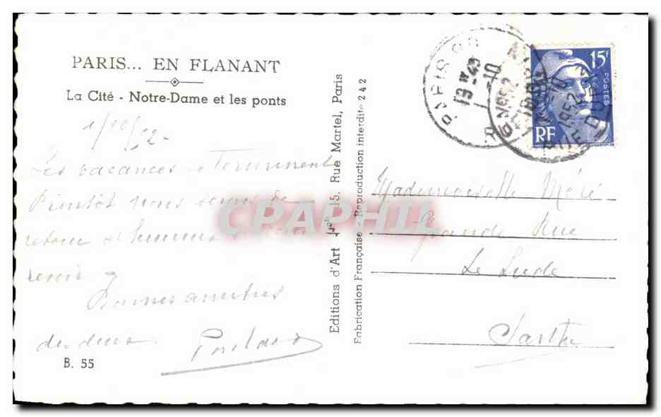 CPA Paris En Flanant La Cite Notre Dame et Les Ponts — Verso