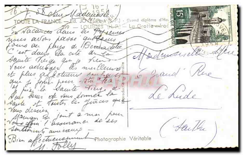 CPA Limoges La grotte miraculeuse — Verso