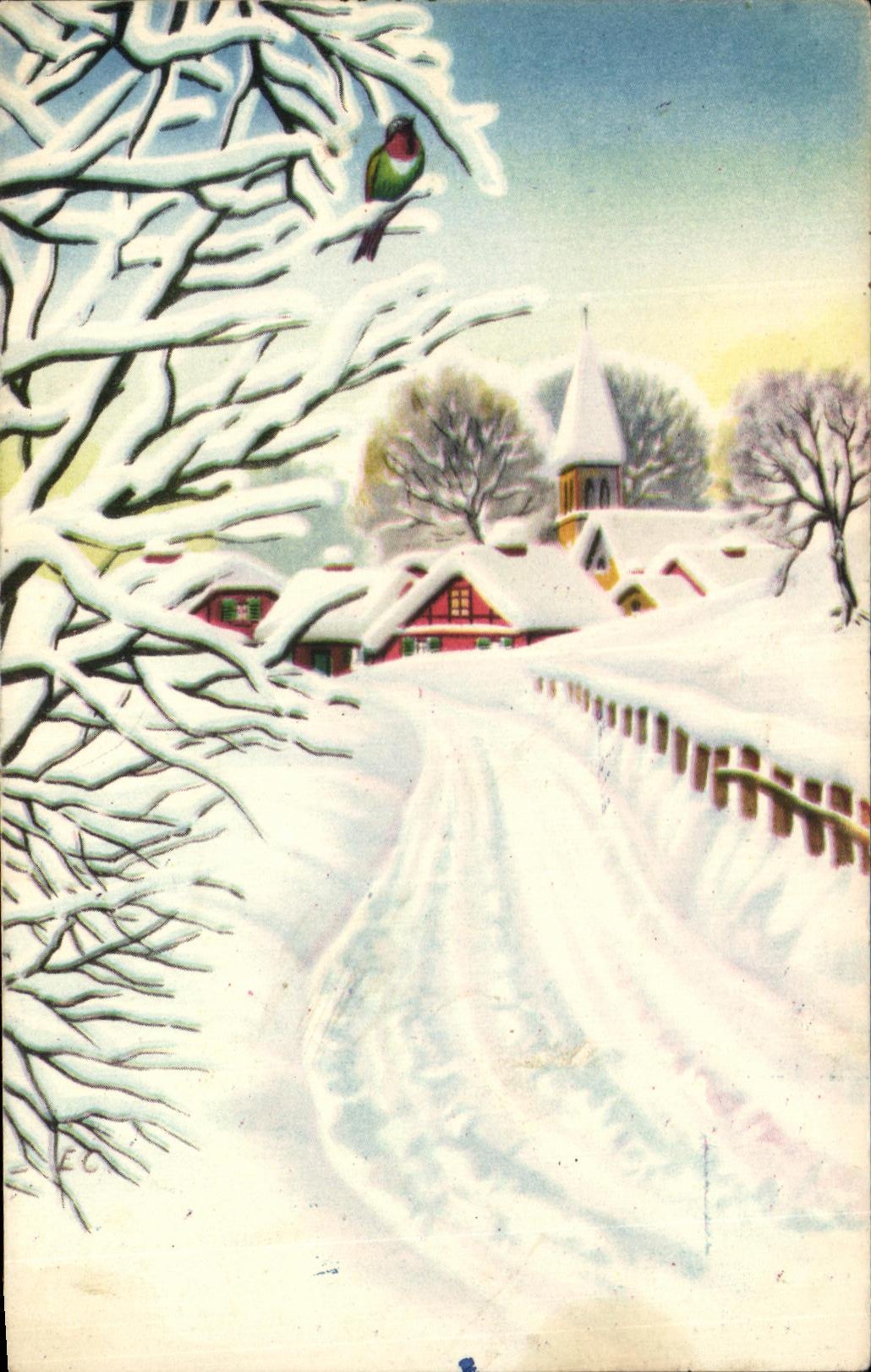 CPSM Fantaisie Paysage sous la neige 