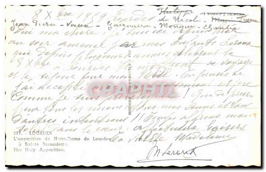CPA Lourdes L'apparition de Notre Dame de Lourdes Sainte Bernadette — Verso