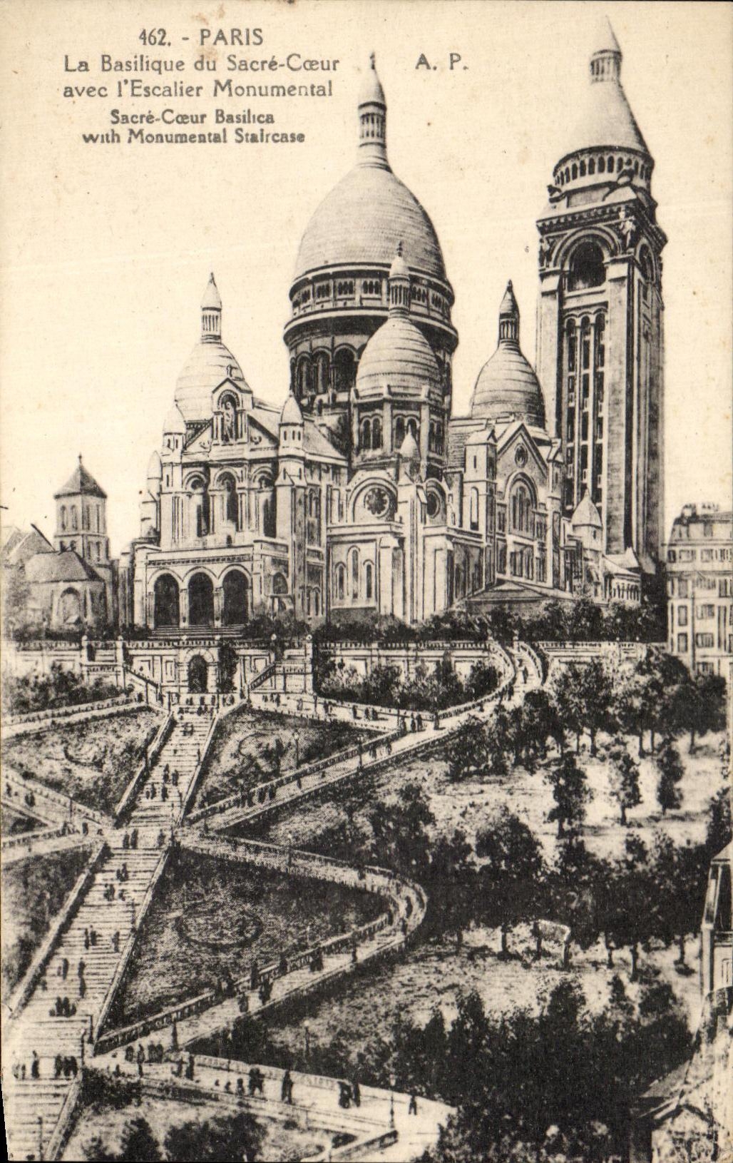CPA Paris La Basilique de Sacre Coeur Avec L'Escalier Monumental Montmartre