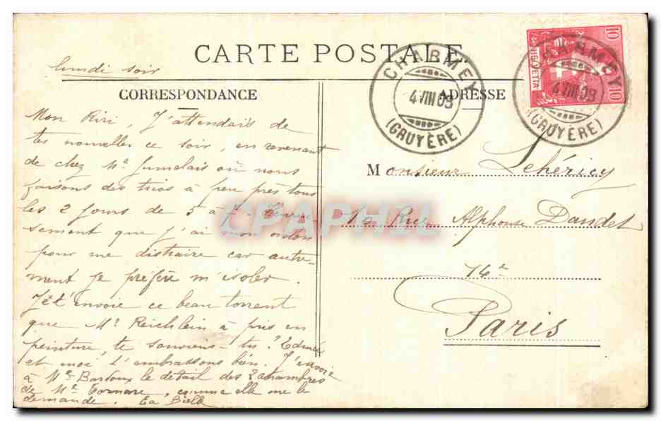 CPA Chutes de la Tzintre Charmey Suisse — Rückseite