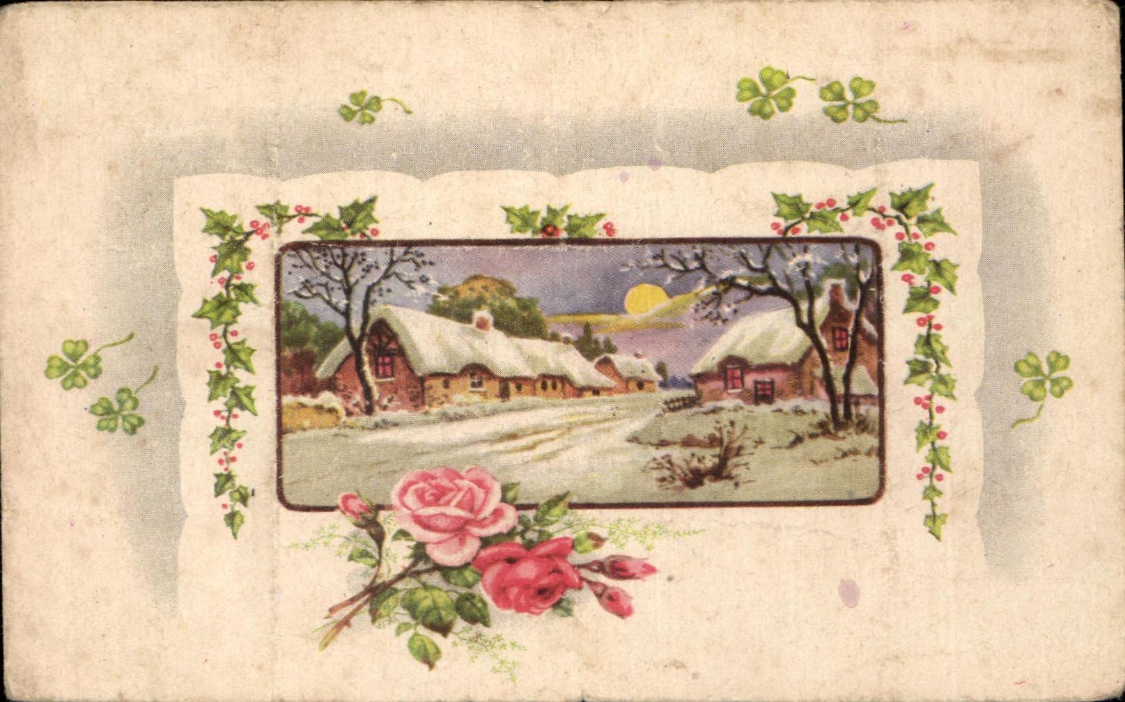 CPA Fantaisie Fleurs Village