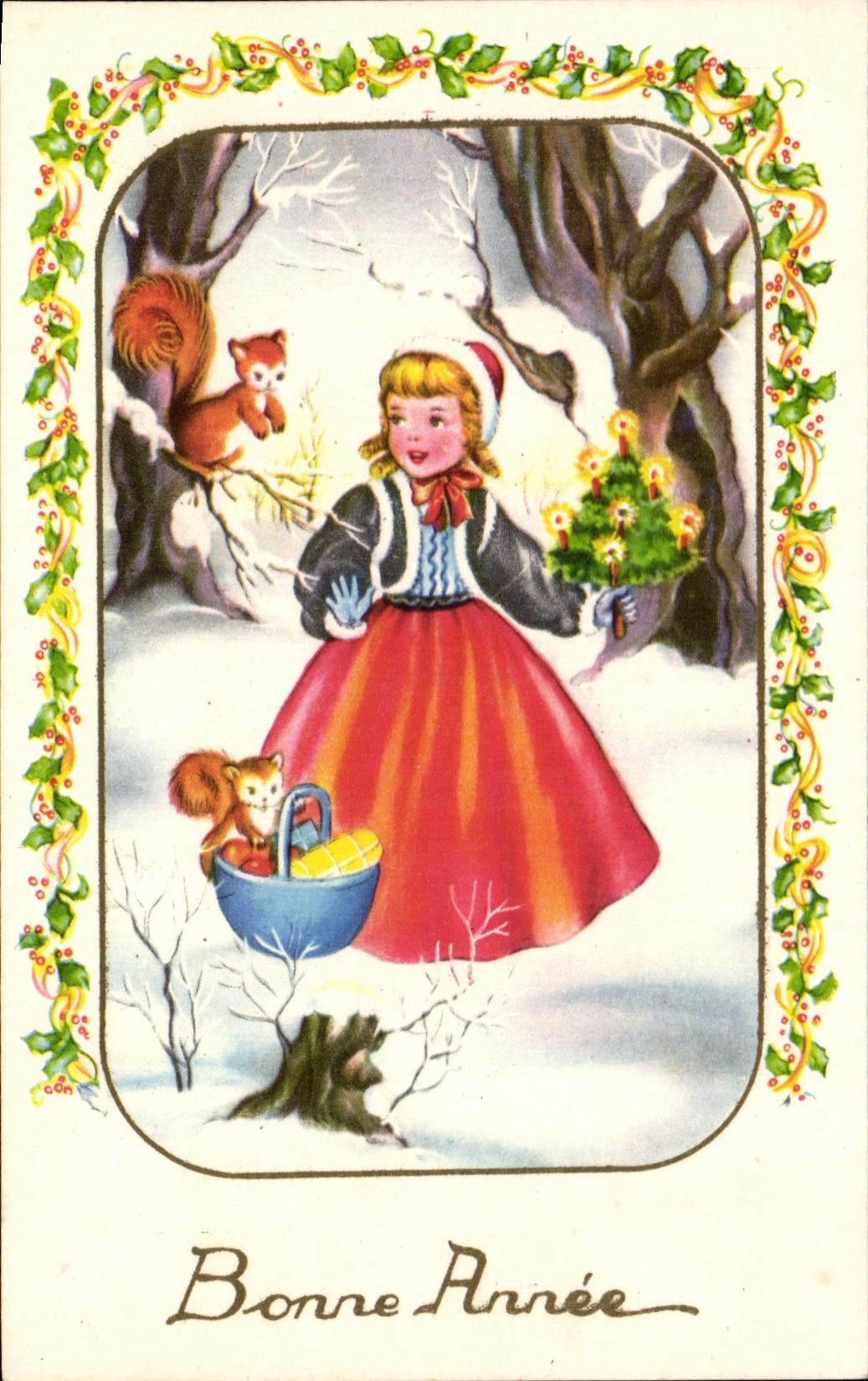 CPA Bonne Annee Enfant Ecureuil