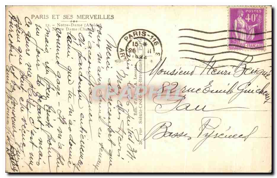 CPA Paris Et Ses Merveilles Notre Dame  — Verso