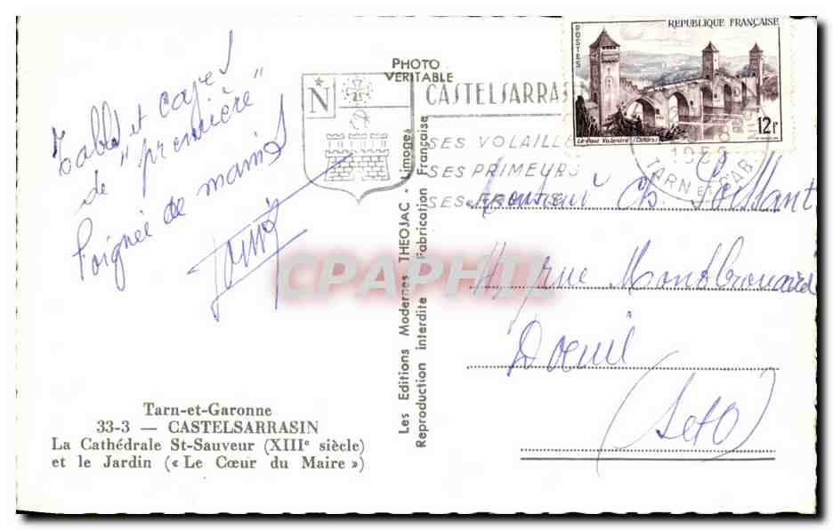 CPA Tarn et Garonne Castelsarrasin La Cathedrale St Sauveur — Rückseite