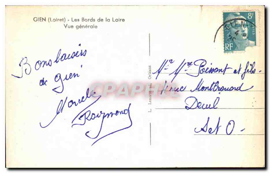 CPA Gien Les Bords de la Loire Vue Generale — Rückseite