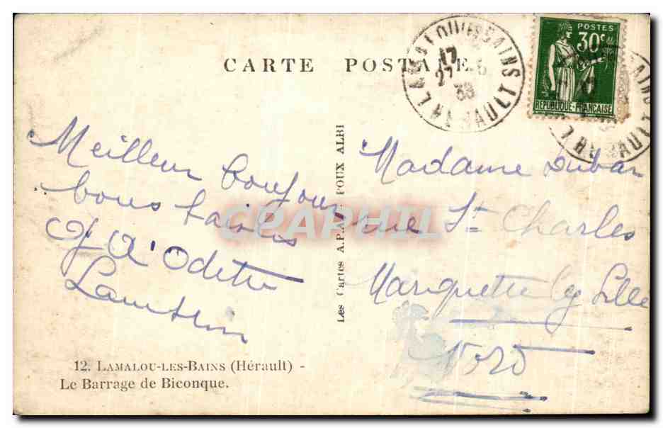 Staudamm Biconque — Lamalou-les-Bains (Hérault) — Verleger A.P.A. — Rückseite