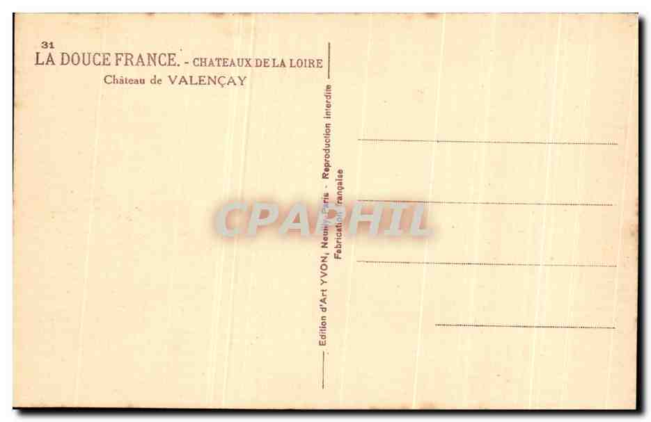 CPA La Douce France Chateaux De la De la Loire Chateau de Valencay — Rückseite