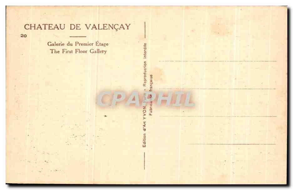 CPA La Douce France Chateaux De la De la Loire Chateau de Valencay Galerie du premier etage — Rückseite
