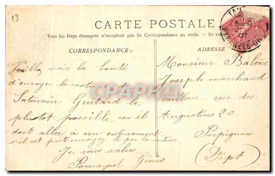 CPA Marseille Les Reformes le Monument des Mobiles — Verso