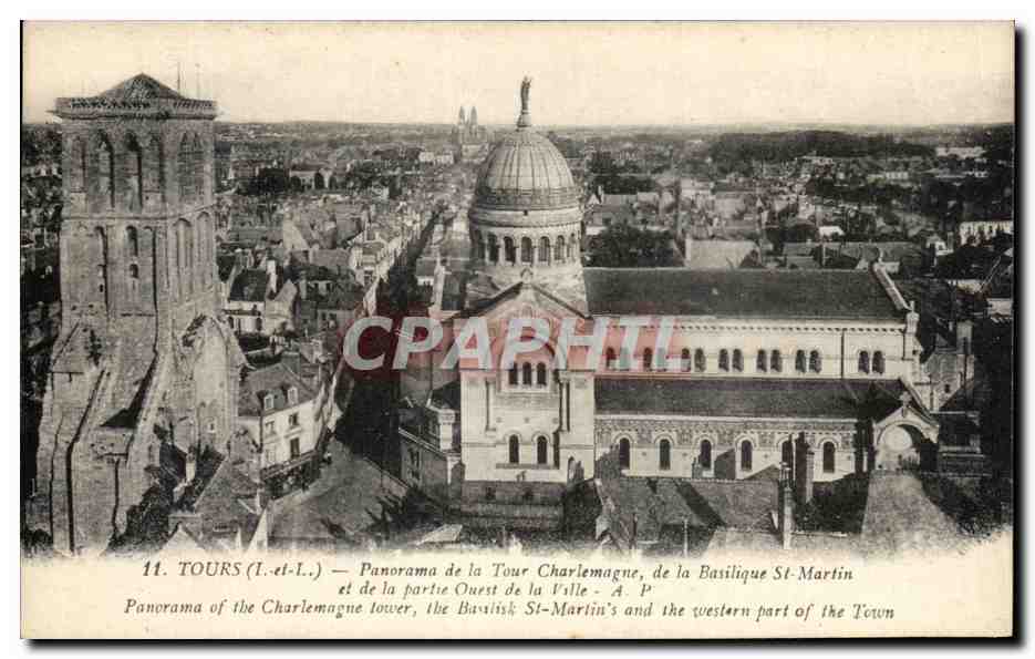 CPA Tours Panorama De La Tour Charlemagne De La Basilique St Martin Et De La Partie Ouest De La Ville