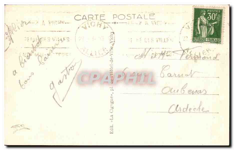 CPA Vichy L'Esplanade de I'Hotel de Ville — Verso