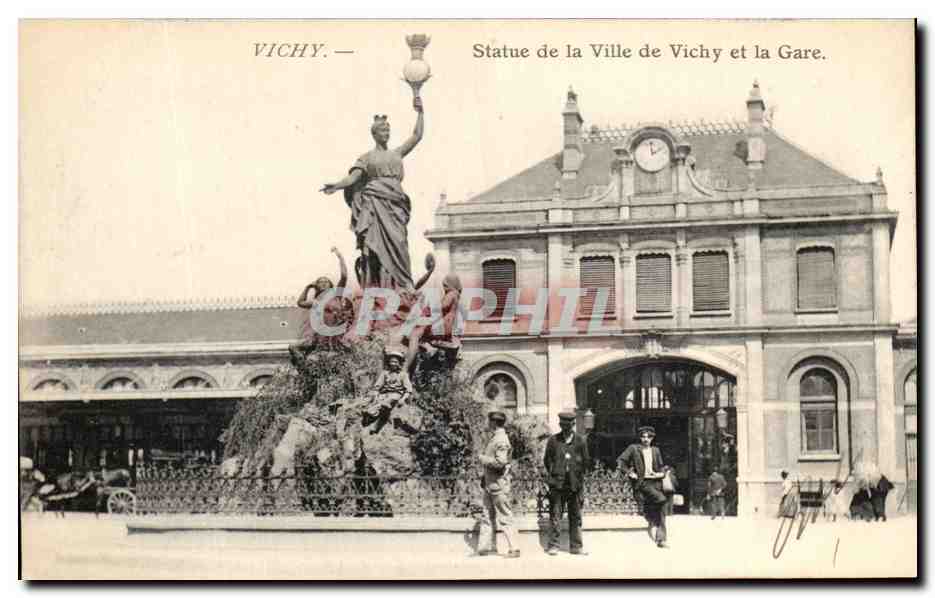 Vichy — Statue der Stadt Vichy und die Station — Verlag Graphiti