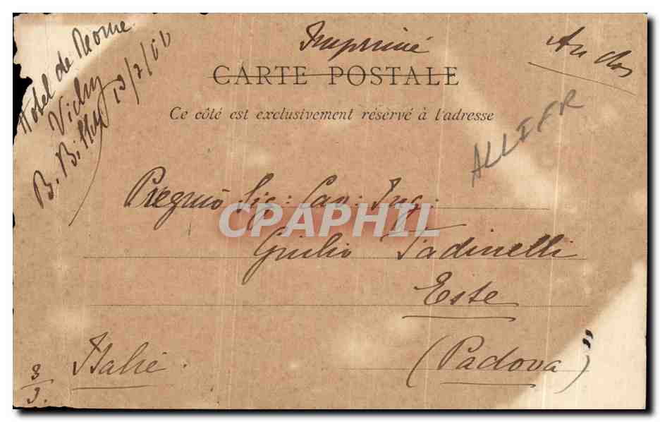 CPA Vichy L'ancien parc et la Salle de Repos — Verso