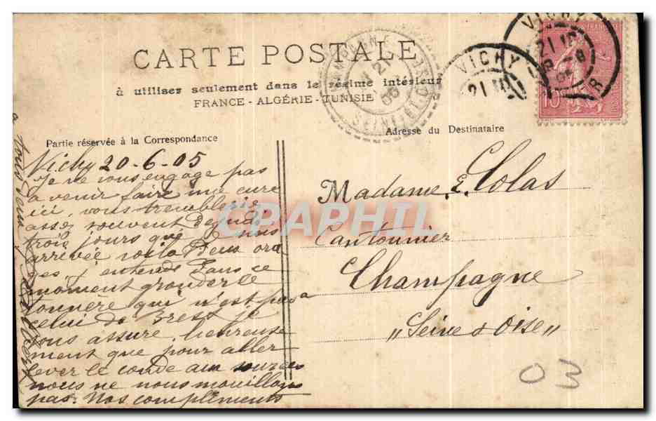CPA Vichy Vue Generale prise de l'Hopital Civil — Rückseite