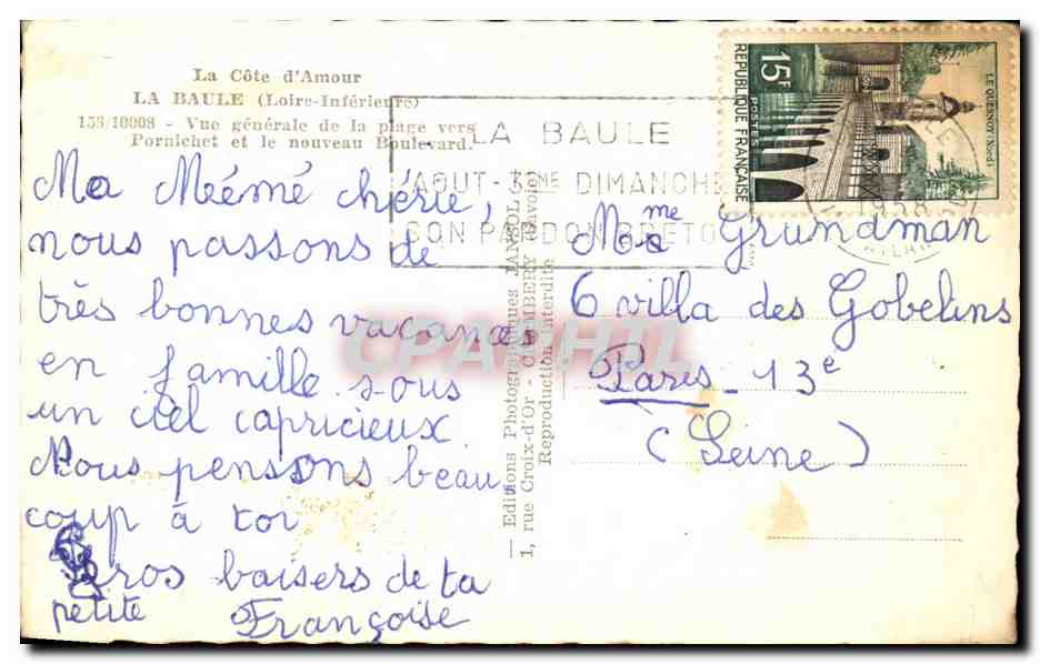 CPA La Cote d'Amour La Baule Vue generale de la plage vers Pornichet et le nouveau boulevard — Verso