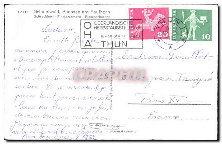 CPA Grindelwald Bachsee Am Faulhorn Suisse Vaches — Rückseite
