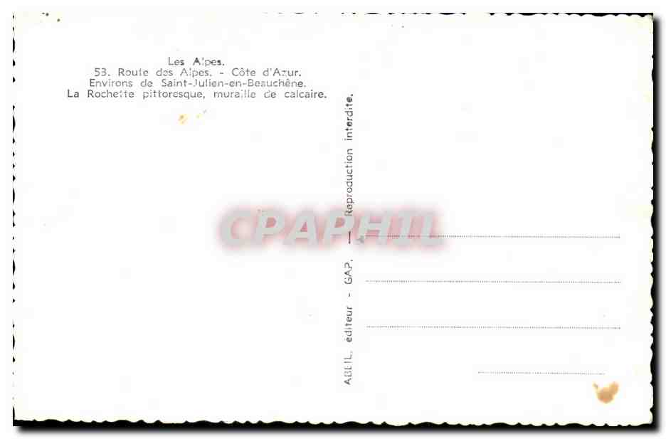Die Alpen - Côte d'Azur — Umgebung von Saint-Julien-en-Beauchène — Die malerische La Rochette, Kalksteinwand — Verlag A.T.I.L. - n°53 — Rückseite