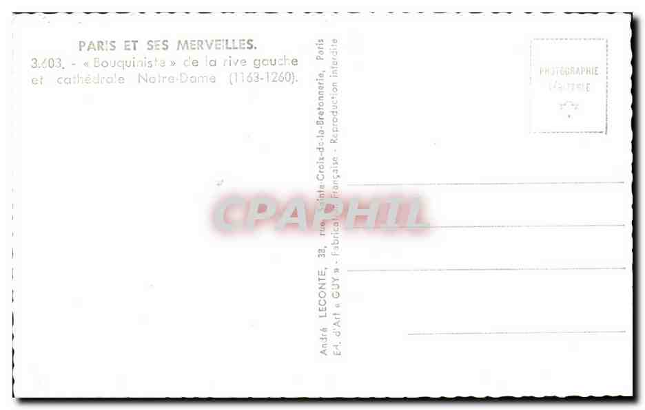 CPA Paris Et Ses Merveilles Notre ame Bouquiniste  — Verso