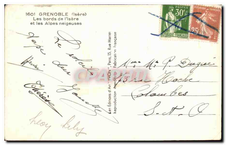 Grenoble (Isère) — Les bords de l'Isère et les Alpes neigeuses — Éditions d'Art 'YVON', Paris — Reverso