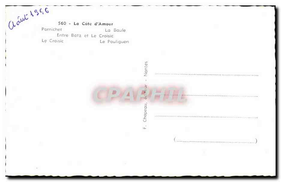 CPA La Cote D'Amour Pornichet La Baule Entre Batz et le Croisic Le Pouliguen — Rückseite
