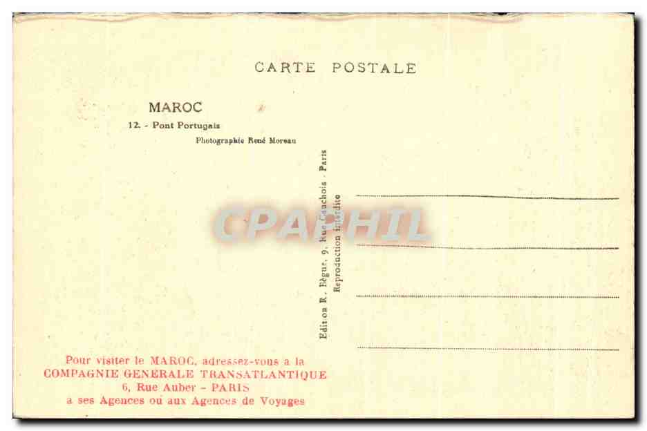 CPA Maroc Pont portugais Compagnie Generale Transatlantique — Rückseite