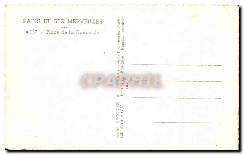 CPA Merveilles Place de la Concorde Paris  — Verso