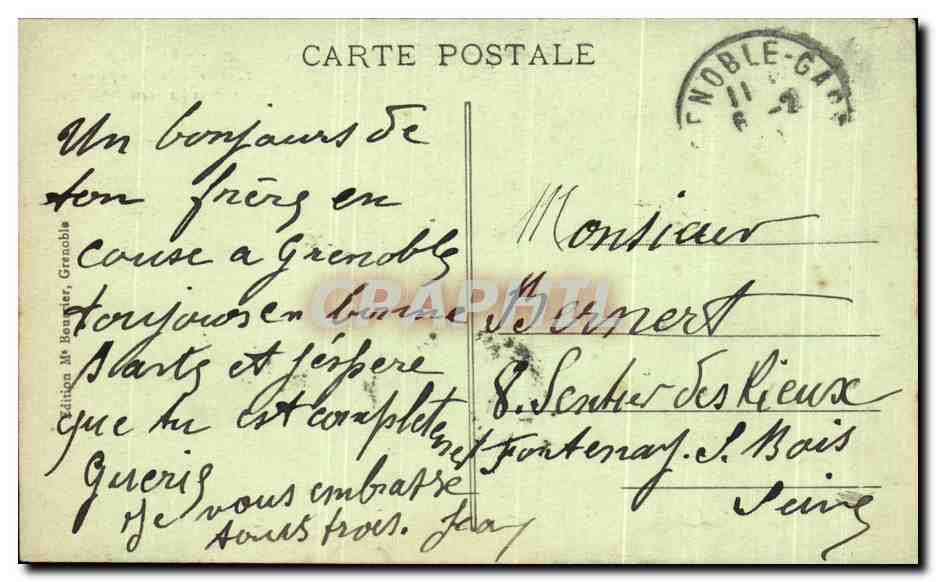 Grenoble — Pont de la Porte de France et les Forts — Édition M. Beauret — Verso