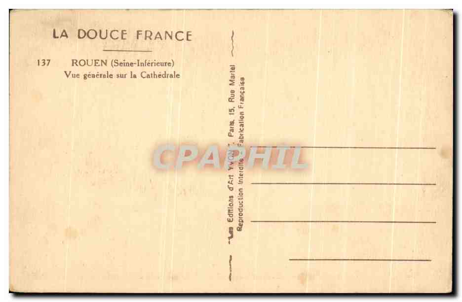 CPA Rouen Vue Generale sur la Cathedrale — Rückseite