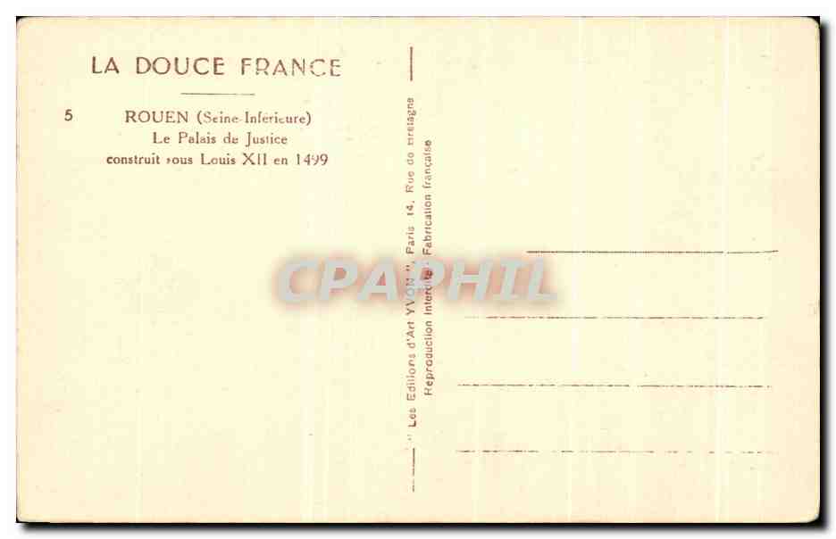 CPA Rouen Le Palais De Justice Construit sous Louis XII en 1499 — Verso