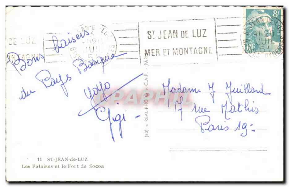 Las rocas y el fuerte de Socoa — ST-JEAN-DE-LUZ — C.A.P. (50) — Reverso