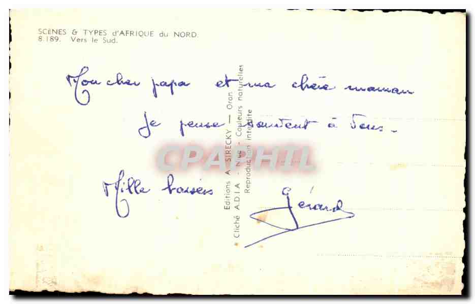 CPA Scenes Types D'Afrique du Nord Vers le Sud Chameau — Rückseite