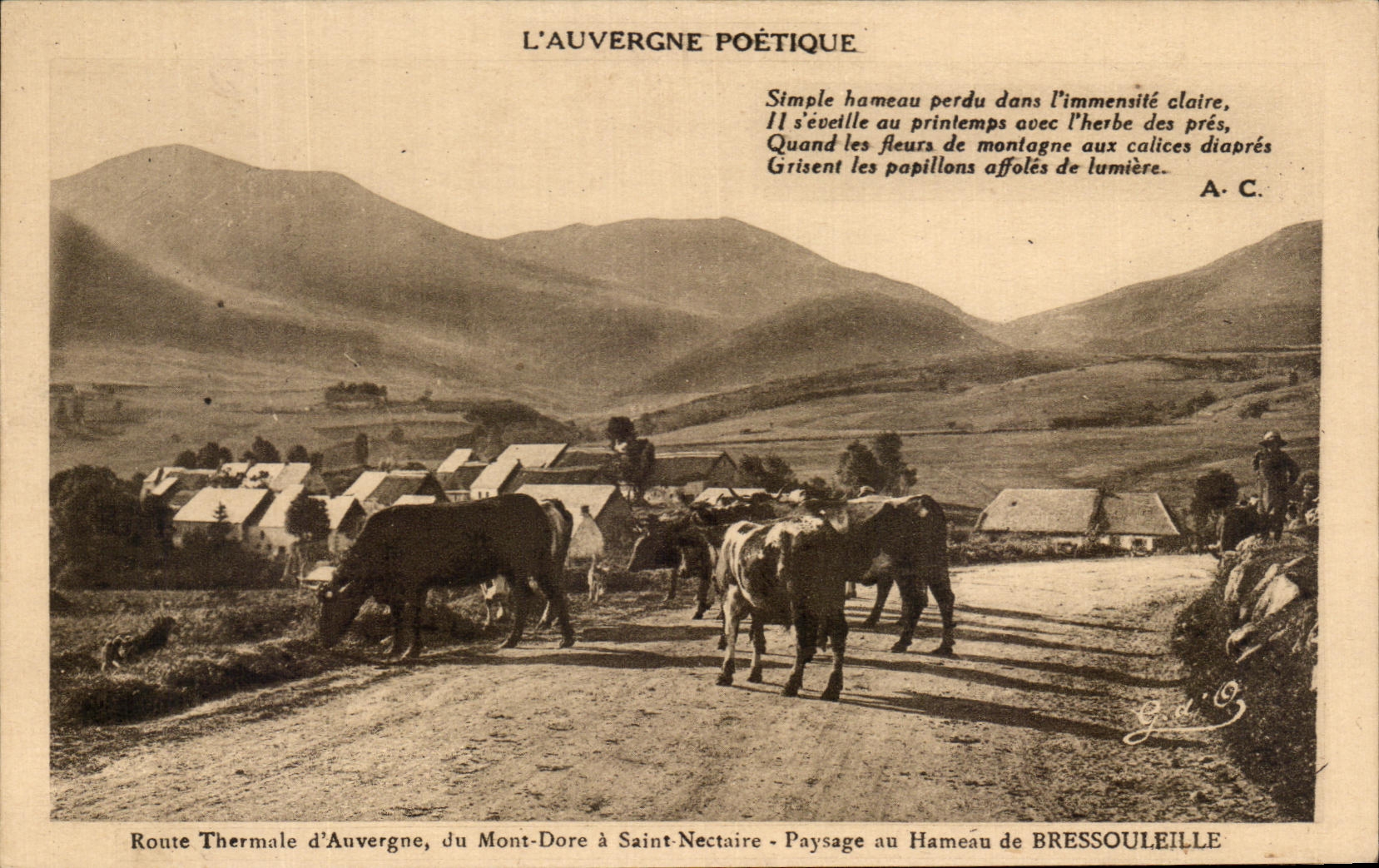 Paysage au Hameau de Bressouleille — Route Thermale d'Auvergne, du Mont-Dore à Saint-Nectaire — Éditeur Goustefanges (P.-de-D.)
