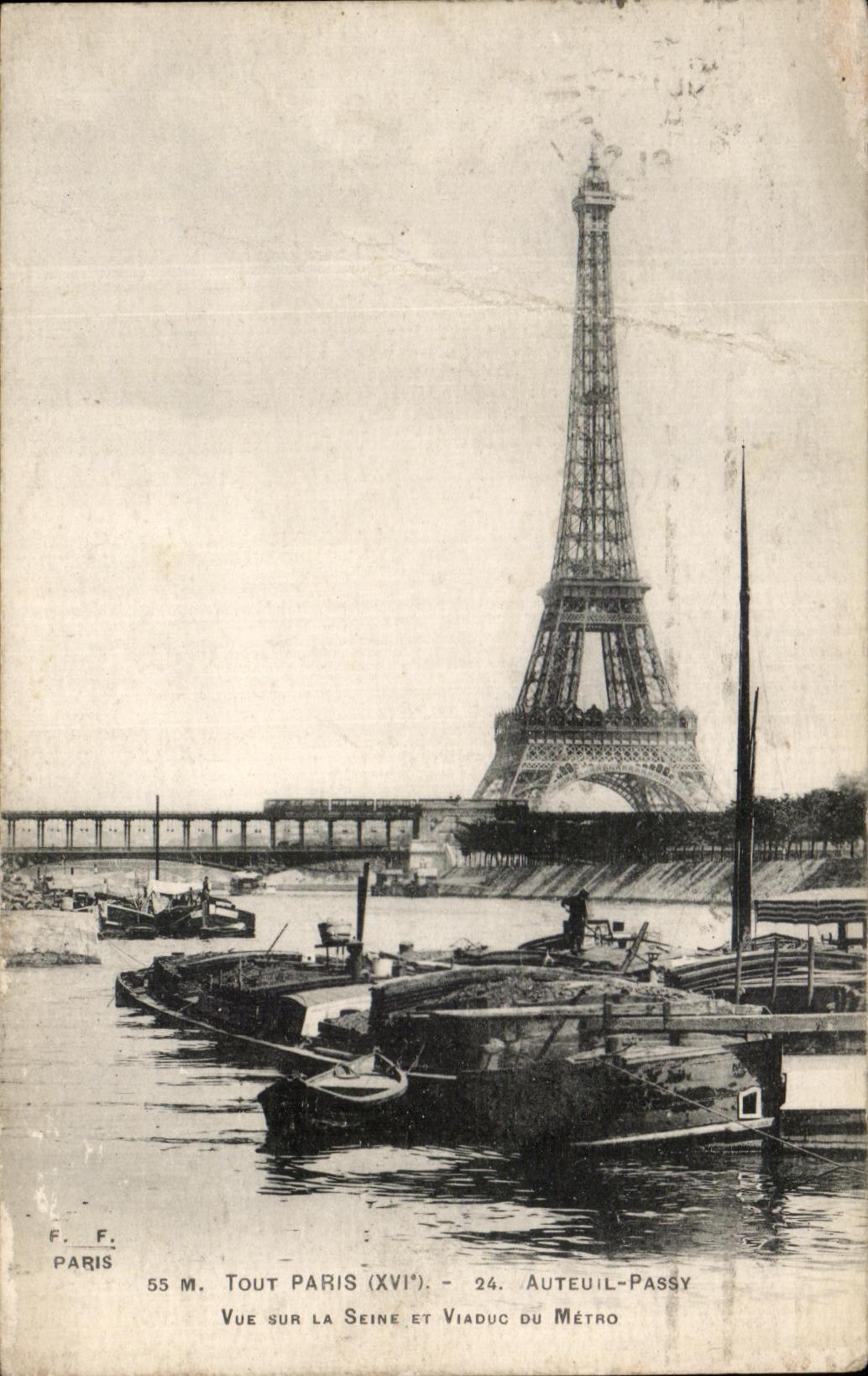 Antike Ansichtskarte Blick auf die Seine und den Metro-Viadukt, Paris Auteuil Passy