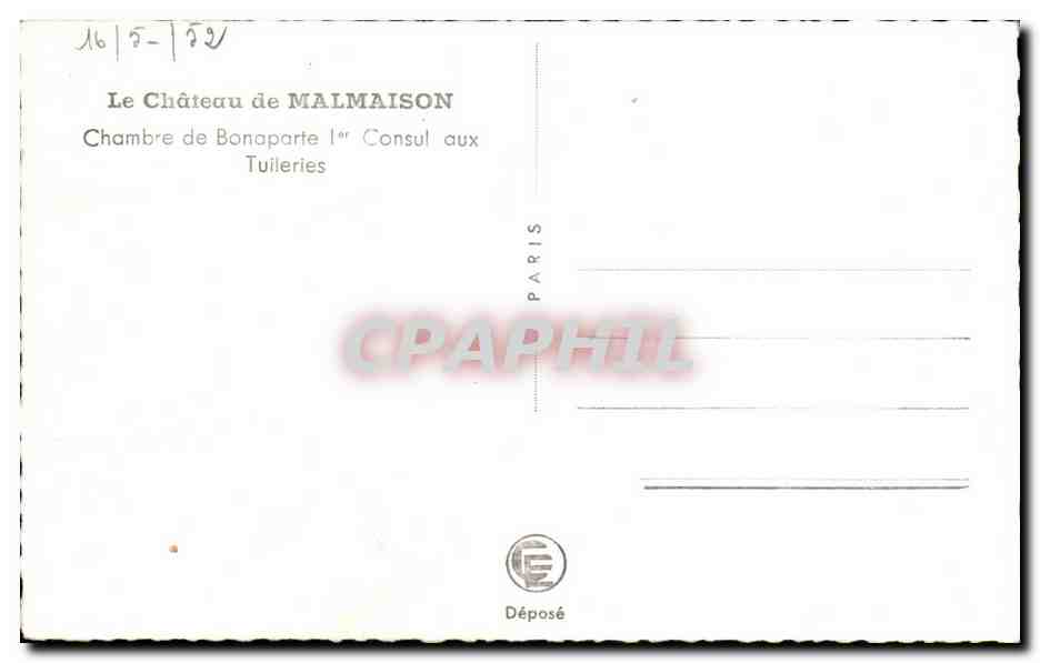 CPA Le Chateau De Malmaison Chambre De Bonaparte 1er consul aux Tuileries Napoleon — Rückseite
