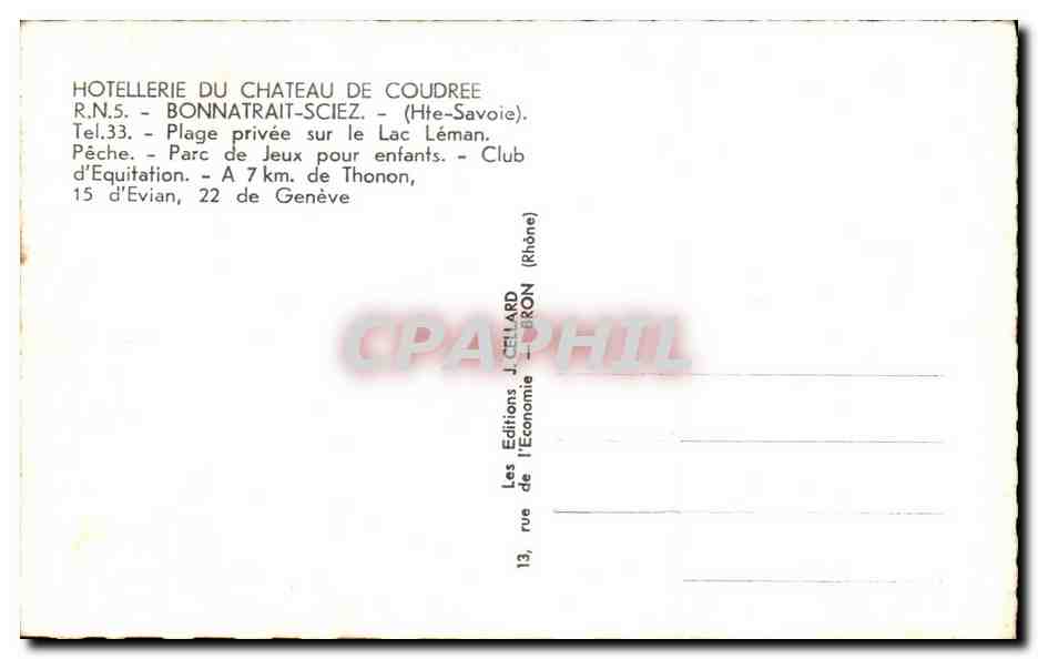 CPA Hotellerie Du Chateau De Coudree Bonnatrait Sciez Plage Privee sur le lac Leman  — Rückseite