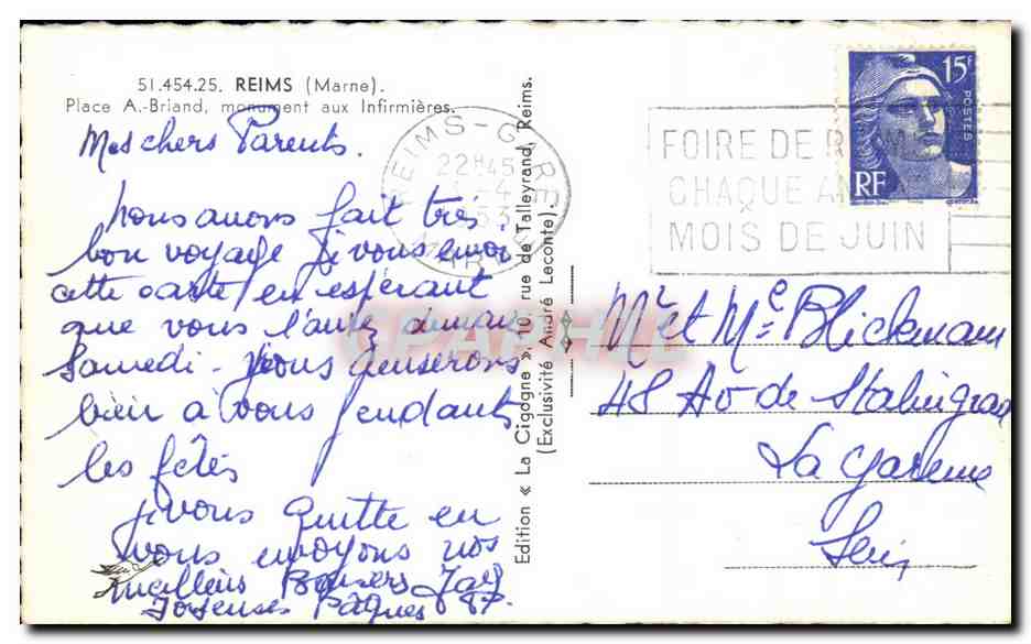 Die Storch — Place A. Briand, Reims — Ausgabe « Die Storch » von André Leconte — Rückseite