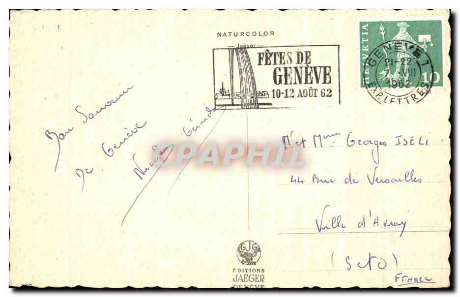 CPA Souvenir De Geneve Suisse — Rückseite