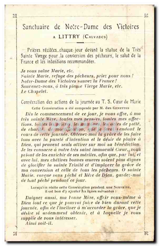 Sanctuaire de Notre-Dame des Victoires — Littry (Calvados) — éditeur non visible — Achterkant