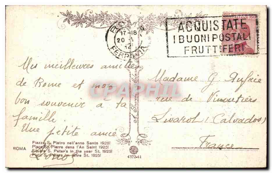 CPA Roma Piazza A Pietro Nell Anno Santo 1925 — Rückseite