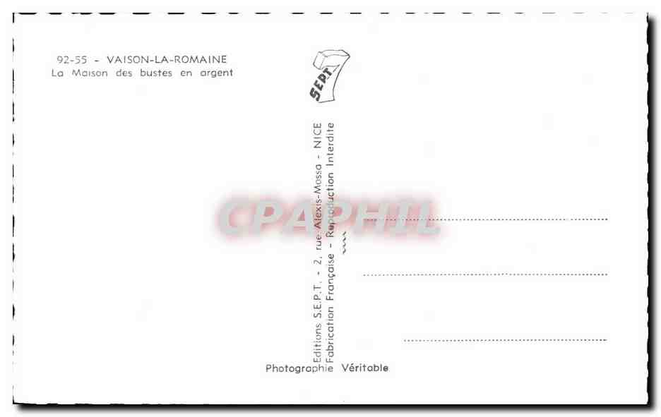 Vaison-la-Romaine — La Maison des bustes en argent — Éditions S.E.P.T. - Nice — Achterkant