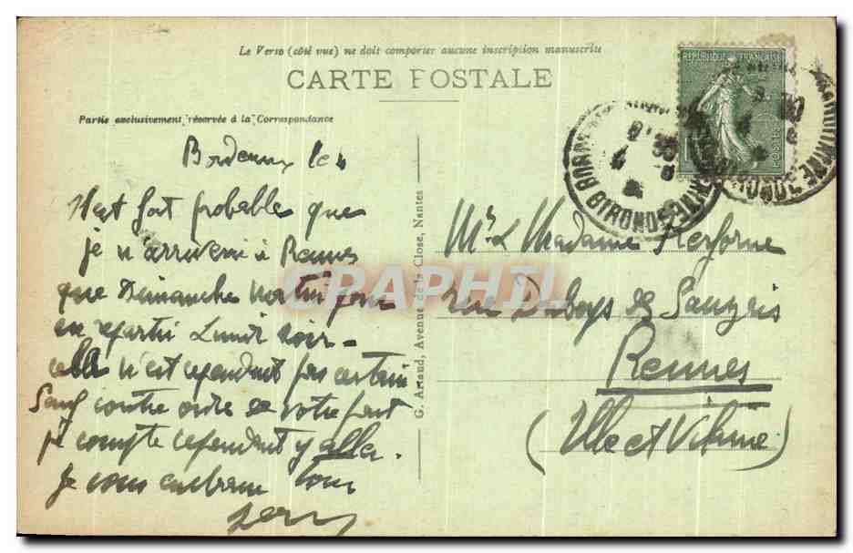 CPA Bordeaux Quai Louis XVIII  — Verso