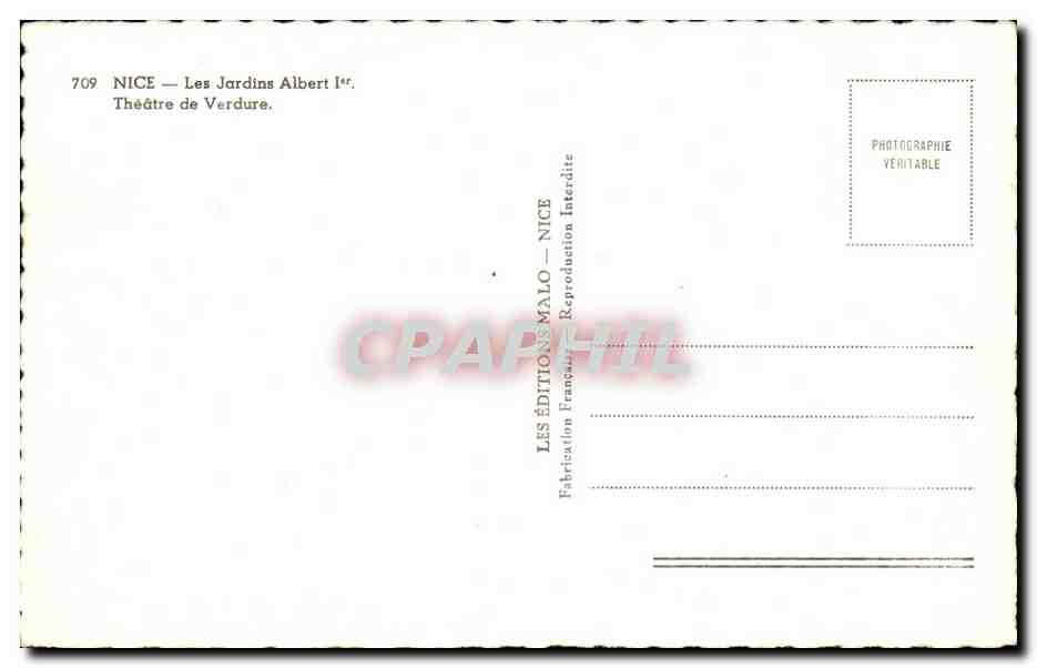 CPSM Nice Les Jardins Albert Theatre de Verdure — Verso